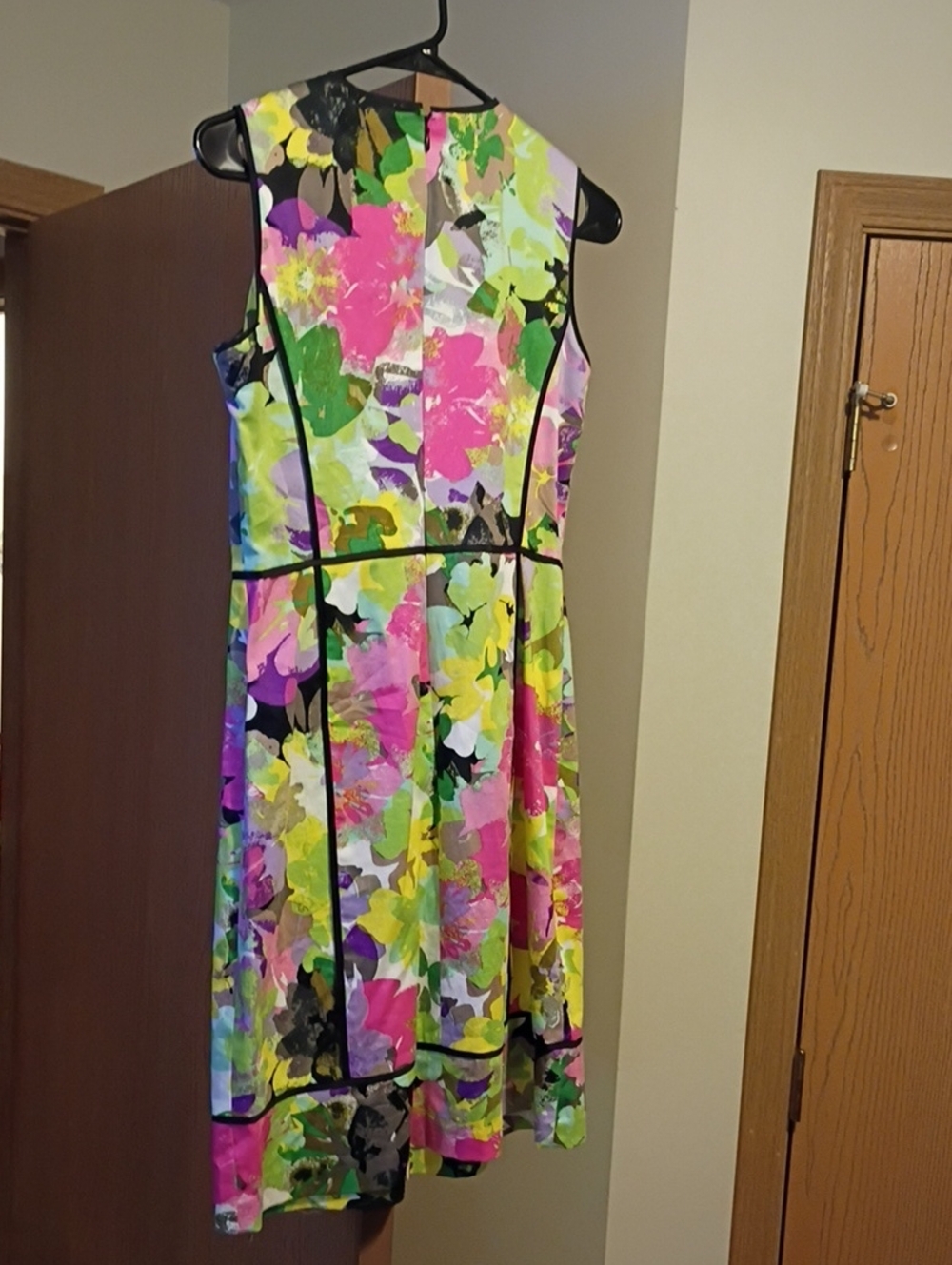 Calvin Klein Floral Sleeveless Fit-and-Flare Dress in Pink, Yellow & Green